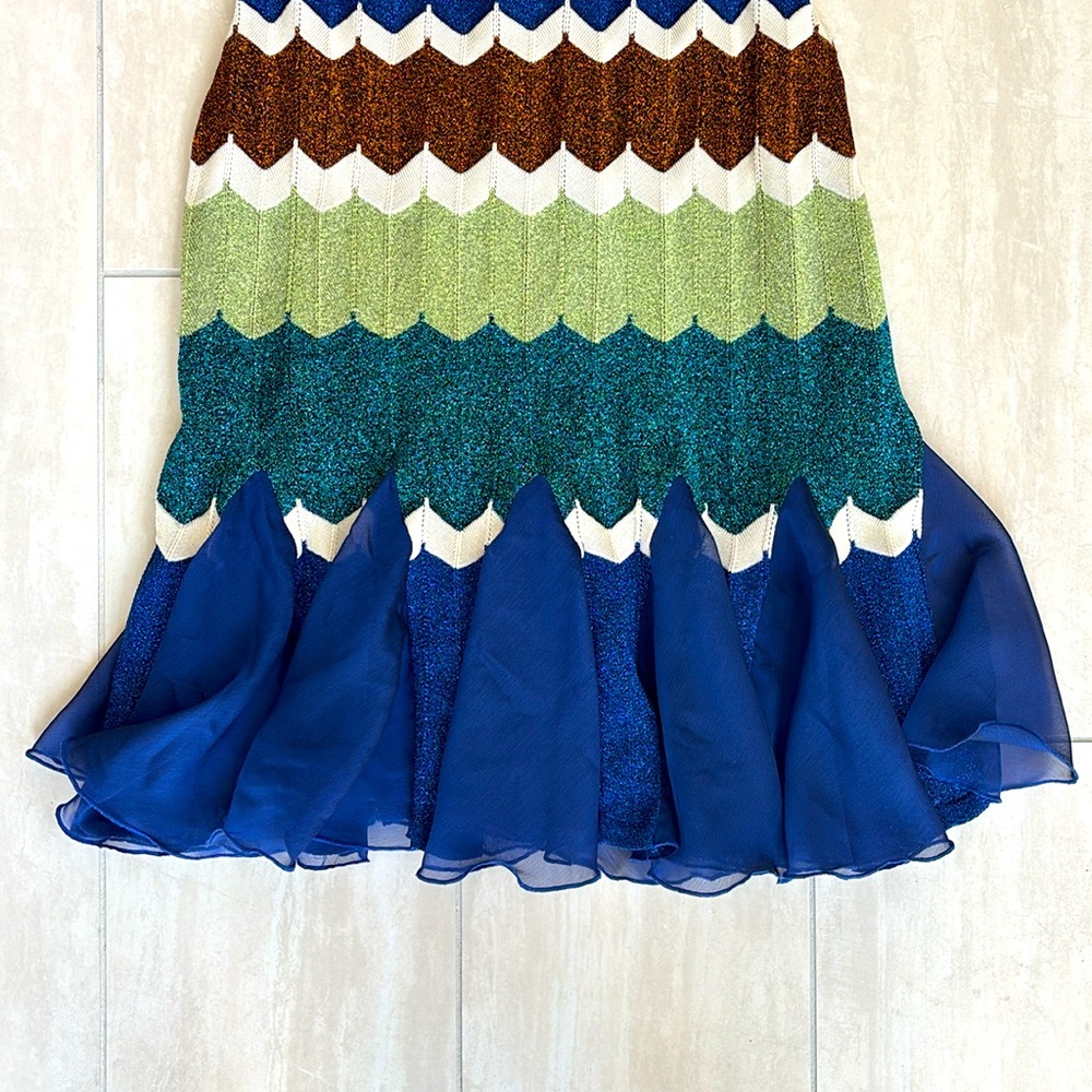 Cache Vintage Knit Chevron Midi Dress Blue/Green/Cream/Brown/Turquoise S - Picture 6 of 6